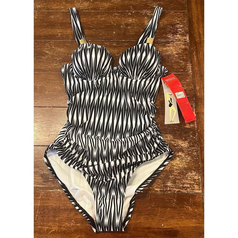 SPANX Bathing Suit Women’s One Piece Underwire Black & White Swim Wear - Picture 2 of 7